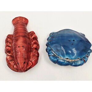 CIC Lobster & Crab Ceramic Salt & Pepper Shakers CIC KMR Hand-Painted, Coastal d